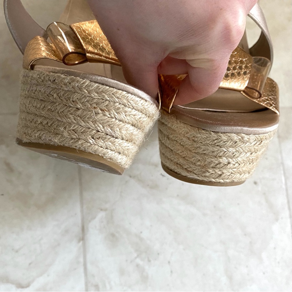Burberry Made in Italy Satin Rosegold Leather Bow Espadrilles Sandals sz 9/39 - Picture 8 of 14